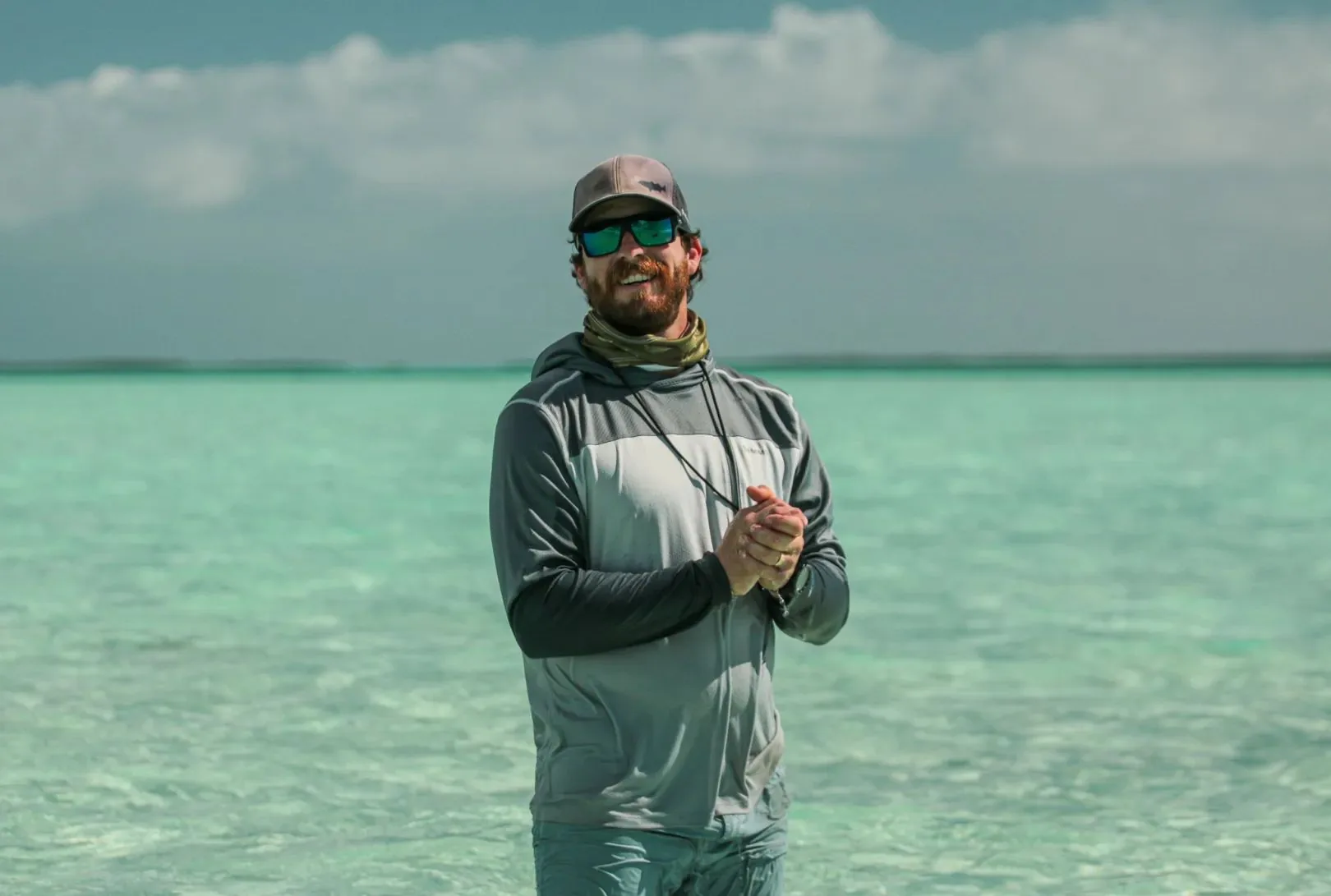 Kyle Schaefer standing on a Bahamas flat